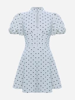 Retro Polka Dot Mini A-line Dress Elegant Stand Collar Puff Short Sleeve Waist-cinching Dresses 2026 New Lady Party Gowns