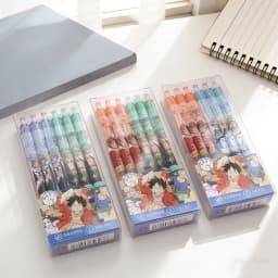 One Piece Student Press Gel Pen Set - 4/8/12pcs Creative Cartoon Stationery 0.5mm Bullet Tip Black Ink Writing Gift for School