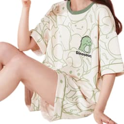 Women's Loose Fit Cartoon Bear Pajamas Set Summer Short Sleeve Gradient Casual Homewear Sleepwear