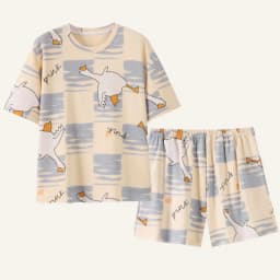 Women's Loose Fit Cartoon Bear Pajamas Set Summer Short Sleeve Gradient Casual Homewear Sleepwear