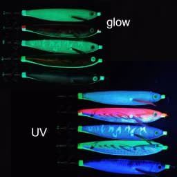 Horizontal Squid Jig Egi Set 12.5cm Glow in The Dark Wood Shrimp UV Squid Lure Sea Cuttlefish Octopus Saltwater Tackle