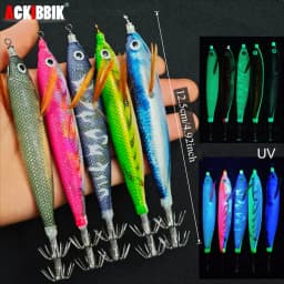 Horizontal Squid Jig Egi Set 12.5cm Glow in The Dark Wood Shrimp UV Squid Lure Sea Cuttlefish Octopus Saltwater Tackle