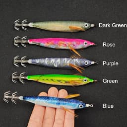 Horizontal Squid Jig Egi Set 12.5cm Glow in The Dark Wood Shrimp UV Squid Lure Sea Cuttlefish Octopus Saltwater Tackle
