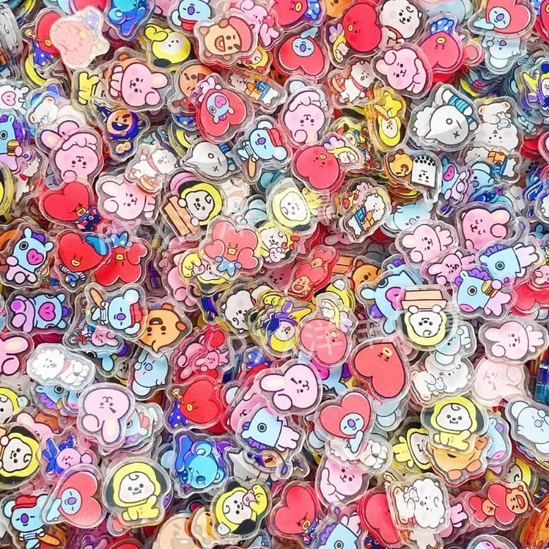 60PCS 2CM Kawaii BT21 Acrylic Sheet DIY Accessory Decoration Phone Case Material CHIMMY COOKY KOYA TATA Anime Gift Toys