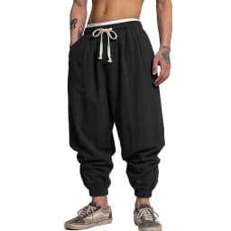 Korean Cotton Linen Trousers Autumn Men's Gym Man Casual Baggy Pants Harem Pants Spring Loose Drawstring Work Short Pants