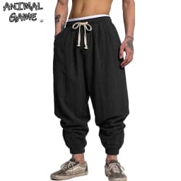 Korean Cotton Linen Trousers Autumn Men's Gym Man Casual Baggy Pants Harem Pants Spring Loose Drawstring Work Short Pants