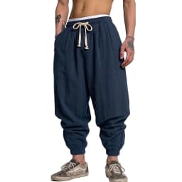 Korean Cotton Linen Trousers Autumn Men's Gym Man Casual Baggy Pants Harem Pants Spring Loose Drawstring Work Short Pants
