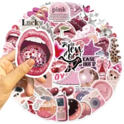10/30/50PCS Pink Down Town Girl Sticky PVC Sticker Aesthetic DIY Decoration Scrapbooking Hand Accounting Supplies