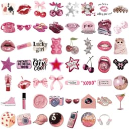 10/30/50PCS Pink Down Town Girl Sticky PVC Sticker Aesthetic DIY Decoration Scrapbooking Hand Accounting Supplies