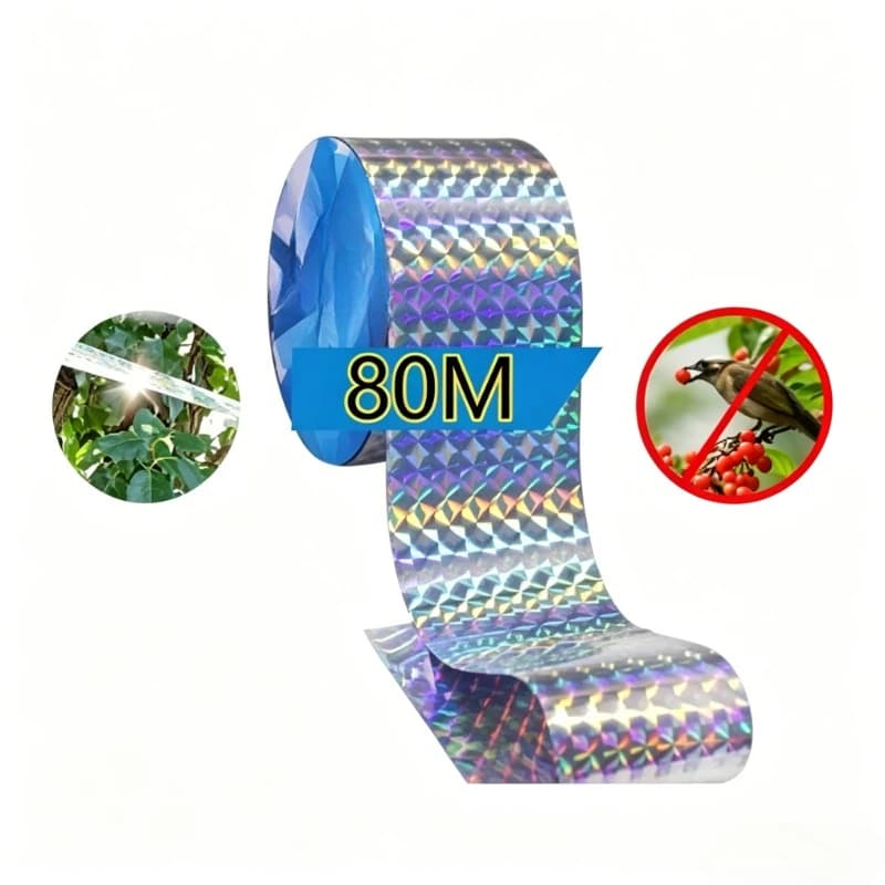 50/80M Double-Sided Reflective Bird Repellent Tape Holographic Scare Ribbon Laser Deterrent for Pigeon Fox Bird Control Garden