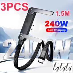3/1pcs 240/65w Fast Charging Foldable Bracket Data Cable 2-in-1 Data Wire Foldable Phone Stand Type-C to Type-C /USB-A to Type-C