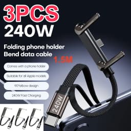 3/1pcs 240/65w Fast Charging Foldable Bracket Data Cable 2-in-1 Data Wire Foldable Phone Stand Type-C to Type-C /USB-A to Type-C