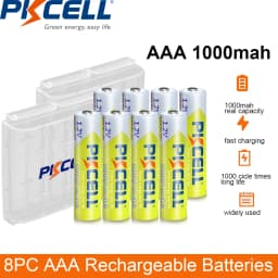 8PC PKCELL AAA Battery 1.2V 1000mah Ni-MH AAA Rechargeable Batteries and 2PC Battery Box for Clock Toys Flashlight
