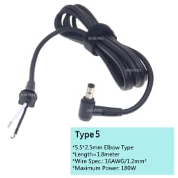 DC 5.5 x 2.5 / 5.5*2.5 Power Supply Plug Connector With Cord / Cable For Toshiba Asus Lenovo Laptop Adapter 1.2m