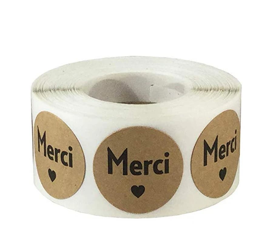 100-500pcs Kraft Merci French Handmade With Love Stickers for Package 1inch Thank You Sticker Wedding Baking Decortion