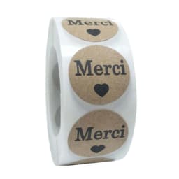 100-500pcs Kraft Merci French Handmade With Love Stickers for Package 1inch Thank You Sticker Wedding Baking Decortion