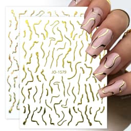 3D Nail Stickers Bronzing Gold Silver Lines Stripe Geometric Design Flowers Gradient Adhesive Slider Papers Nail Art Accessories
