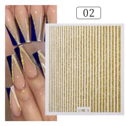 3D Nail Stickers Bronzing Gold Silver Lines Stripe Geometric Design Flowers Gradient Adhesive Slider Papers Nail Art Accessories