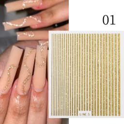 3D Nail Stickers Bronzing Gold Silver Lines Stripe Geometric Design Flowers Gradient Adhesive Slider Papers Nail Art Accessories
