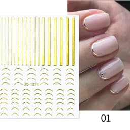3D Nail Stickers Bronzing Gold Silver Lines Stripe Geometric Design Flowers Gradient Adhesive Slider Papers Nail Art Accessories