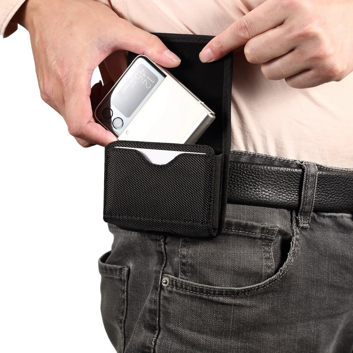 Nylon Belt Clip Case Men Waist Bag Cover For Samsung Z Flip 7 6 5 4 3,Galaxy Flip7 Flip6,Moto Razr 60 50 40 5G Holster Pouch
