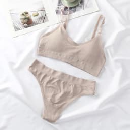 Women Padded Bra And Panties Set Wire Free Seamless Bra Sexy High Waist Thongs Underwear Sports Brassiere Female Lingerie Set