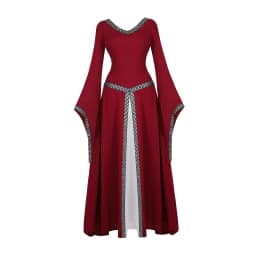 Women Medieval Renaissance Trumpet Sleeve Retro Loor Length Gown Lace Trim Irish Over Long Dress Halloween Costume Plus Size