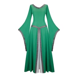 Women Medieval Renaissance Trumpet Sleeve Retro Loor Length Gown Lace Trim Irish Over Long Dress Halloween Costume Plus Size