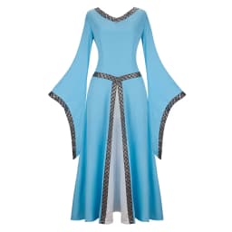 Women Medieval Renaissance Trumpet Sleeve Retro Loor Length Gown Lace Trim Irish Over Long Dress Halloween Costume Plus Size