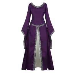 Women Medieval Renaissance Trumpet Sleeve Retro Loor Length Gown Lace Trim Irish Over Long Dress Halloween Costume Plus Size