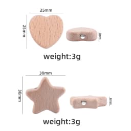 5/10Pcs Beech Wooden Beads Heart Star Shape Loose Beads Baby Teether ChewableTeething Bead for Handmade Pacifier Chain