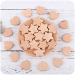 5/10Pcs Beech Wooden Beads Heart Star Shape Loose Beads Baby Teether ChewableTeething Bead for Handmade Pacifier Chain