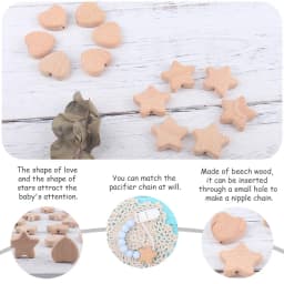 5/10Pcs Beech Wooden Beads Heart Star Shape Loose Beads Baby Teether ChewableTeething Bead for Handmade Pacifier Chain