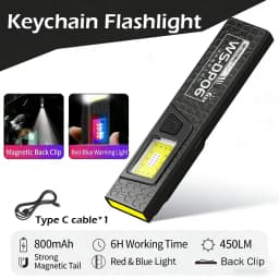 LED COB Flashlight Type C Rechargeable 600LM Portable Mini Torch Pocket Lantern Flood Work Light With Magnet For Emergency