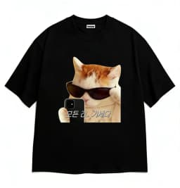 Neutral Style Cool Cat Selfie T Shirt Korean Text Meme Print Short Sleeve O Neck Soft Washable Tops Funny Streetwear