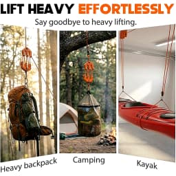 4:1 Mechanical Advantage Pulley Hoist System Heavy Duty Block and Tackle Bear Bag Game Hanger Rope Gear for Outdoor Hunting