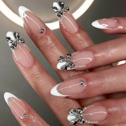 24Pc False Nails with Glue Almond Black Red Gradient Design Detachable Rhinestone Acrylic Fake Nail Long Stiletto Press on Nails