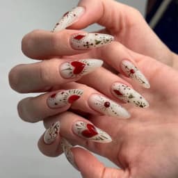 24Pc False Nails with Glue Almond Black Red Gradient Design Detachable Rhinestone Acrylic Fake Nail Long Stiletto Press on Nails