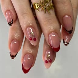 24Pc False Nails with Glue Almond Black Red Gradient Design Detachable Rhinestone Acrylic Fake Nail Long Stiletto Press on Nails