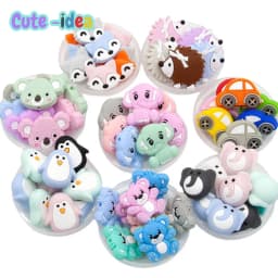 Cute-idea 10pcs/lot Various Styles Silicone Beads Rodent Teeth Care Teething Ring DIY Baby Pacifier Chain Bracelet Gift BPA-Free