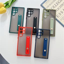 Wrist Strap Stand Clear Matte Case For Samsung S25 S24 S23 S22 Ultra S21 Plus S20 FE Note 20 10 Pro S9 S10 A72 A52 Holder Cover