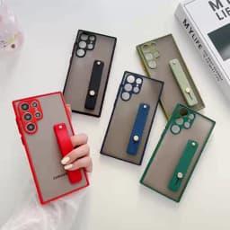 Wrist Strap Stand Clear Matte Case For Samsung S25 S24 S23 S22 Ultra S21 Plus S20 FE Note 20 10 Pro S9 S10 A72 A52 Holder Cover