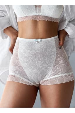 SP&CITY High Waist Flower Embroidery Sexy Lace Women's Underwear Transparent Shorts Mesh Hollowed Panties Ruffle Seamless Briefs