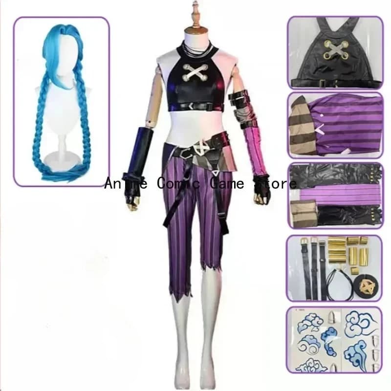 Anime Jinx Arcane Cosplay Costume Crit Jinx Cosplay Loose Cannon Cosplay Outfit Wig Sexy Women Carnival Costume