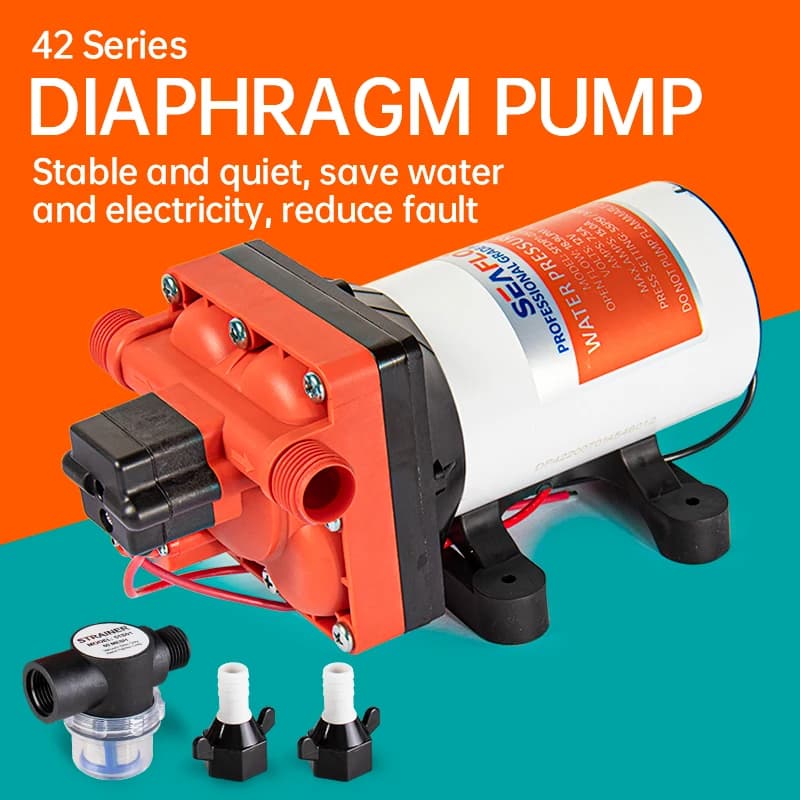 SEAFLO 42 Series Diaphragm Water Pump 3.0GPM 55PSI 12 Volts Electric Yacht Boat Marine RV Caravan High Pressure Supply 4 Chamber