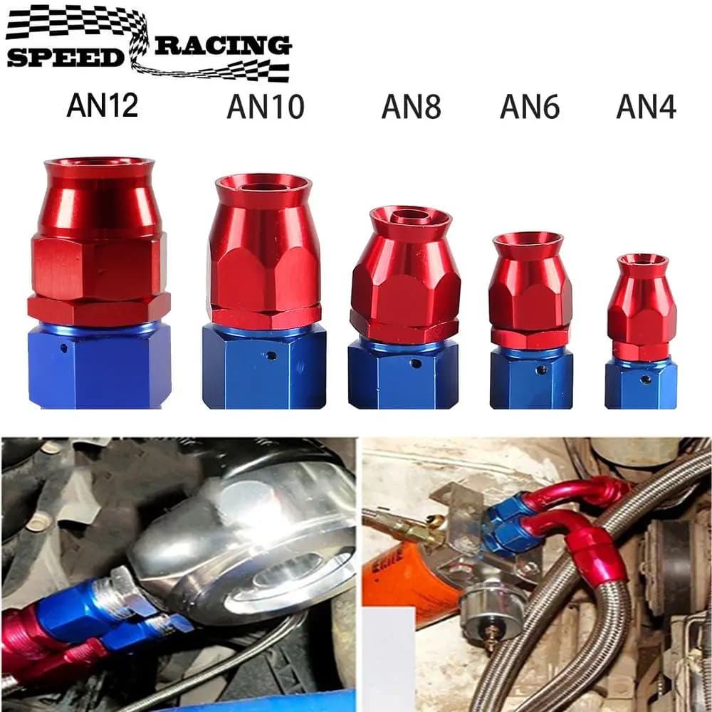 PTFE Oil Fuel Swivel Hose End Fitting AN4/6/8/10/12 Straight 0°/45°/90°/180° Degree Oil Hose End Adaptor Kit Red Blue