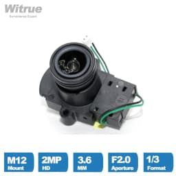 Witrue Cctv Lens 3.6mm 2 Mega Pixel M12 Mount 1/3" Formate F2.0 Aperture 90 Degree with IR Cut for Security Cameras