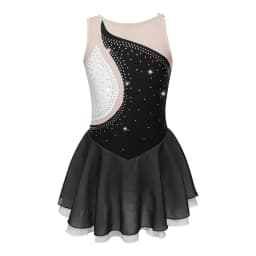 Kids Girls Mesh Splice Rhinestone Figure Ice Skating Dress Ballet Dance Stage Performance Dance Costumes