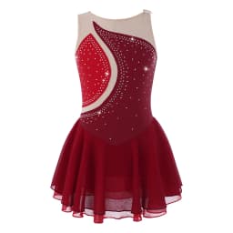 Kids Girls Mesh Splice Rhinestone Figure Ice Skating Dress Ballet Dance Stage Performance Dance Costumes