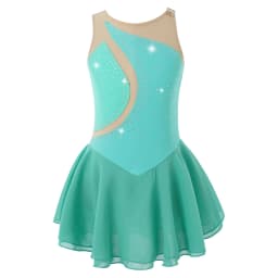 Kids Girls Mesh Splice Rhinestone Figure Ice Skating Dress Ballet Dance Stage Performance Dance Costumes